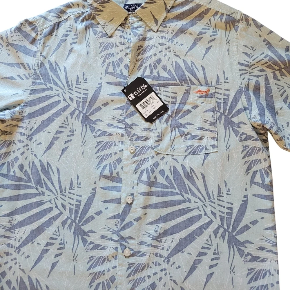 Salt Life Green and Blue Leaf Print Shirt